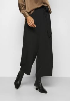 Budget 😍 Anna Field Wide Cropped Leg Trousers With Belt - Trousers - Black 👍