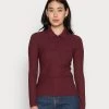 Wholesale 🔔 Anna Field RIBBED POLO LONGSLEEVE - Long Sleeved Top - Dark Red 🧨