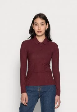 Wholesale 🔔 Anna Field RIBBED POLO LONGSLEEVE - Long Sleeved Top - Dark Red 🧨