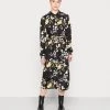 Coupon 😀 Anna Field SHIRT COLLAR MIDI BELTED DRESS - Shirt DRESS - Black/yellow/white 🧨
