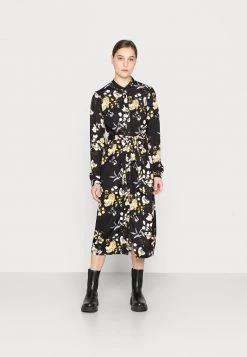Coupon ๐ Anna Field SHIRT COLLAR MIDI BELTED DRESS - Shirt DRESS - Black/yellow/white ๐งจ