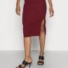 Discount 🎉 Anna Field STRUCTURED FABRIC MIDI HIGH WAISTED PENCIL SKIRT - Mini Skirt - Bordeaux 🌟