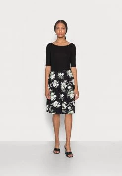Top 10 ⭐ Anna Field BOAT NECK PRINT DRESS 🌟 WITH SOLID SKIRT - Jersey DRESS - Black 🧨