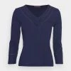 Cheap ⭐ Anna Field V-NECK TAPE INSERT SLEEVE - Long Sleeved Top - Dark Blue 🎁 -My Luxe Wardrobe Sales Store e14aba7c7bde4eba8b6a22aa201a4205